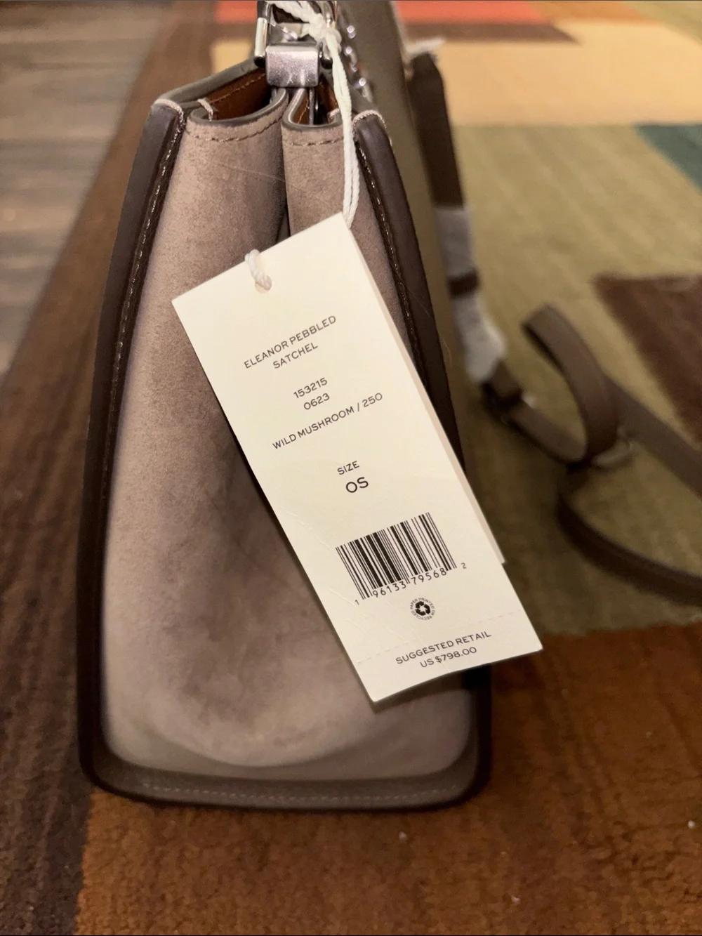 Tory Burch Taupe Pebbled Leather Top-Handle Satchel with Silver Hardware